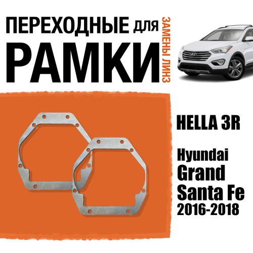 Переходные рамки для линз №4 на Hyundai Grand Santa Fe 2016-2018 под модуль Hella 3R/Hella 3 (Комплект, 2шт)