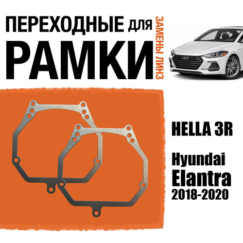 Переходные рамки для линз №2 на Hyundai Elantra (2018-2020) под модуль Hella 3R/Hella 3 (Комплект, 2шт)